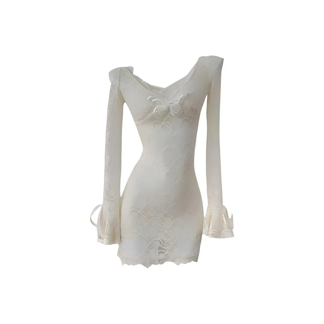 KKX Длинное платье с длинными рукавами женское абрикосового цвета