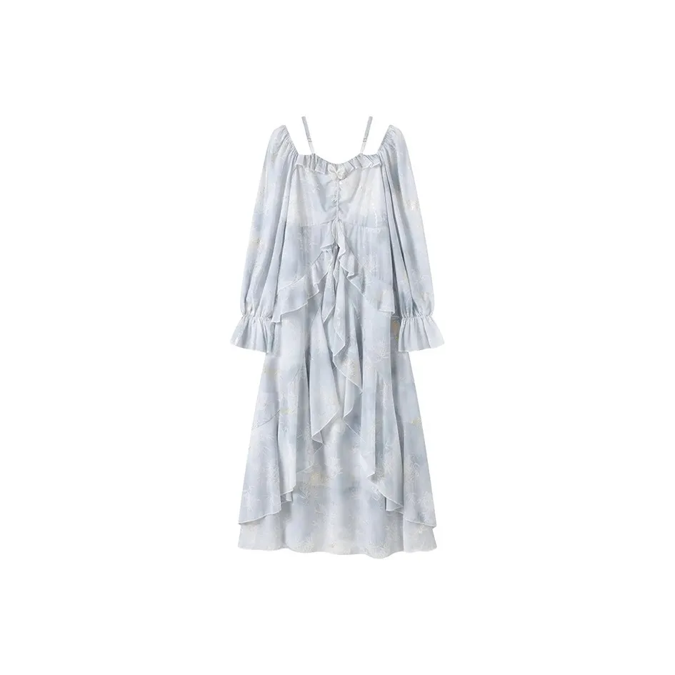 GULIANFEI SS25 Длинное Платье с Длинными Рукавами Женское