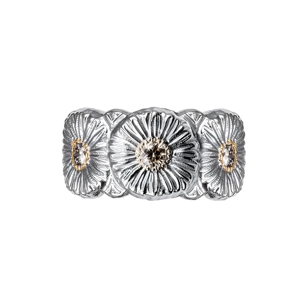 BUCCELLATI BLOSSOMS Series Sterling Silver Color Diamond Rings Unisex Silver