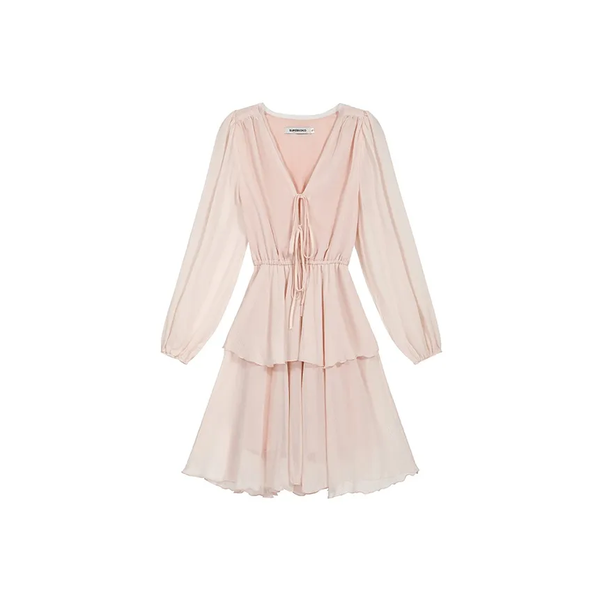 PLANE DRIFT Длинное платье с длинными рукавами женское розовое