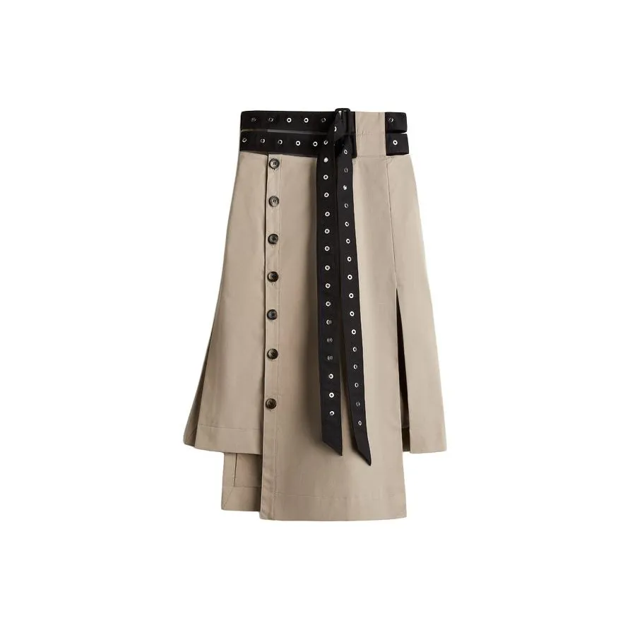 Rokh H&M Belted Twill Skirt Greige/Black
