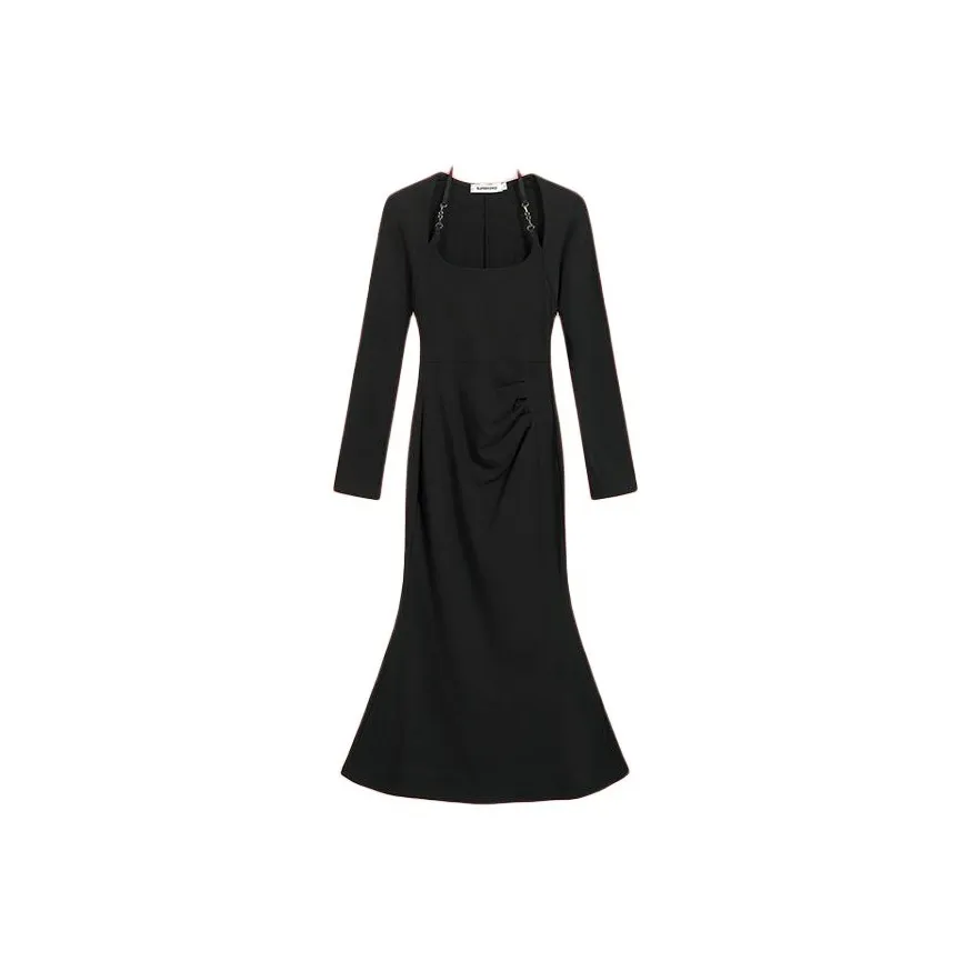 ABBY GODDESS Длинное платье с длинными рукавами женское черное