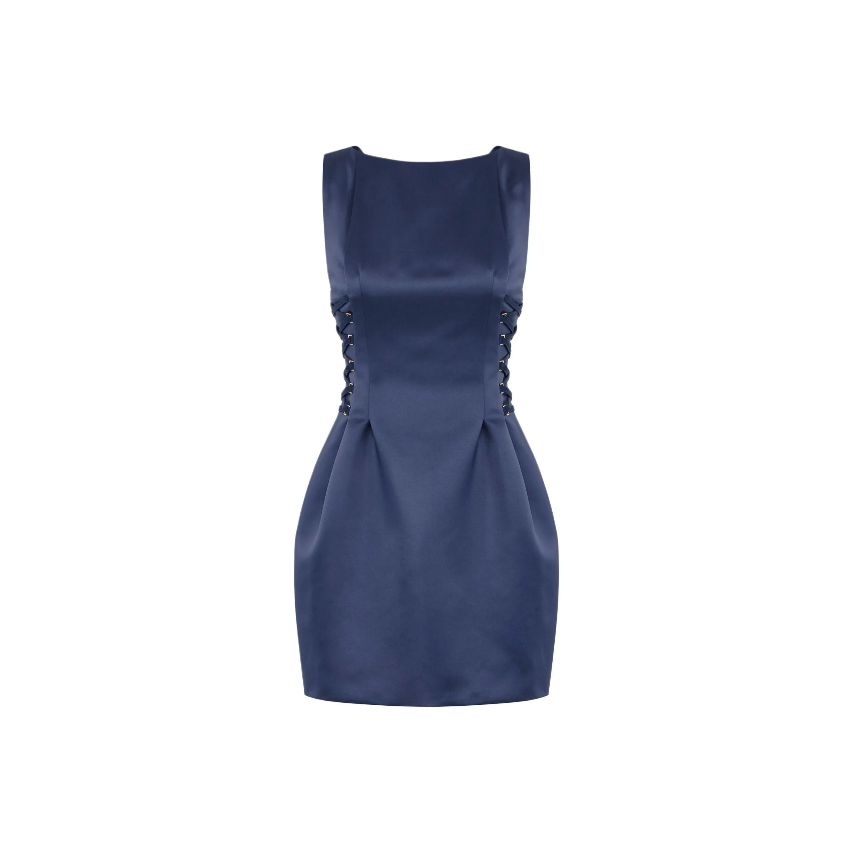 Elisabetta Franchi Boat Neck Duchess Satin Sleeveless Dress
