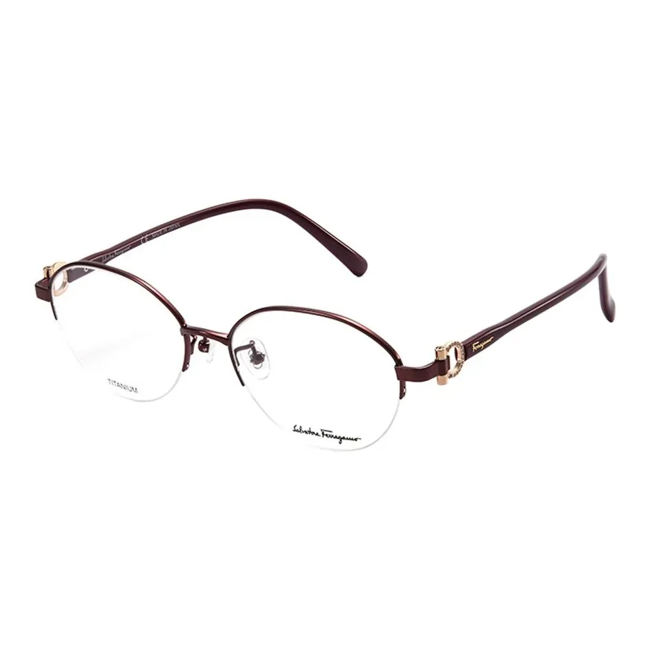 FERRAGAMO Пластина And Металл Овал Оправы для очков Унисекс Коричневый