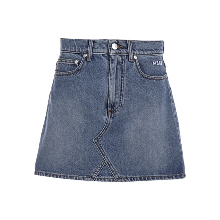 MSGM Logo Printed Denim Mini Skirt