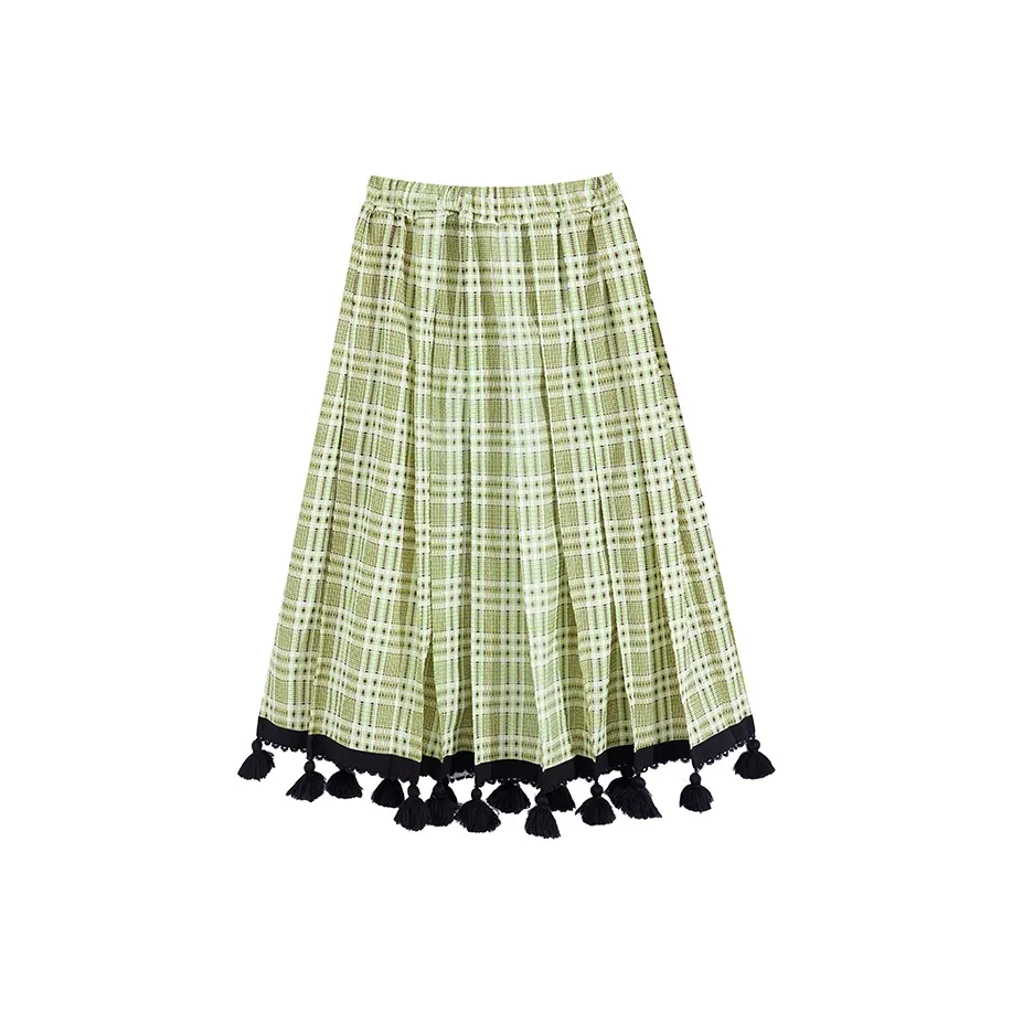 Ouyang Повседневный Длинный Юбка Женские Зеленый