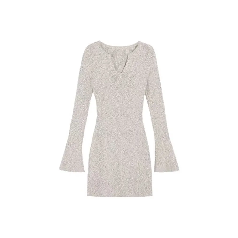 Yvetteclassic Длинное платье с длинными рукавами женское хаки