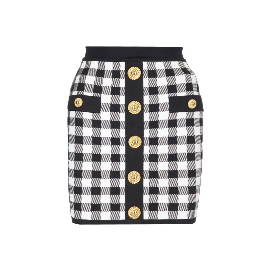 BALMAIN Fine Knit Gingham Skirt