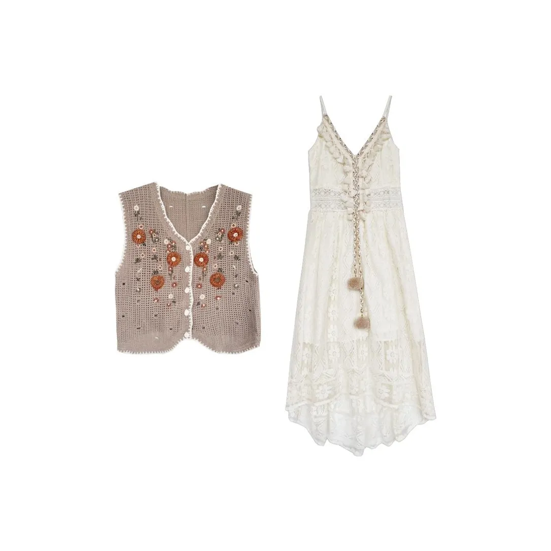 CHICCLO Two Piece Skirt Sets Women's Vest+Slip Dress