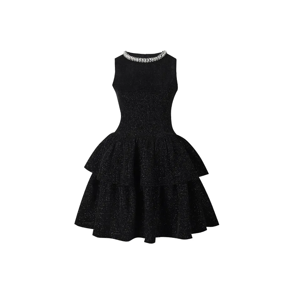 GUOZHEN Sleeveless Dress Women's Black Premium Formalwear