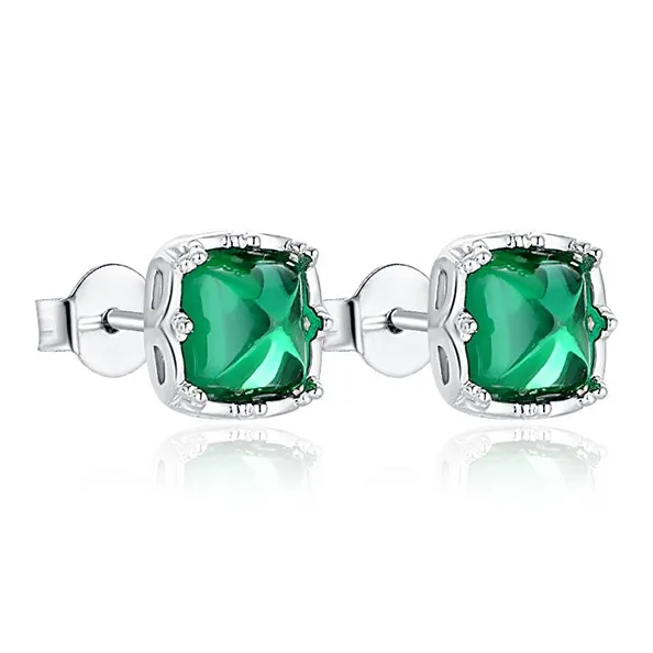 ATTAGEMS 925 Sterling Silver Artificial Gemstone Stud Earrings Women's Green