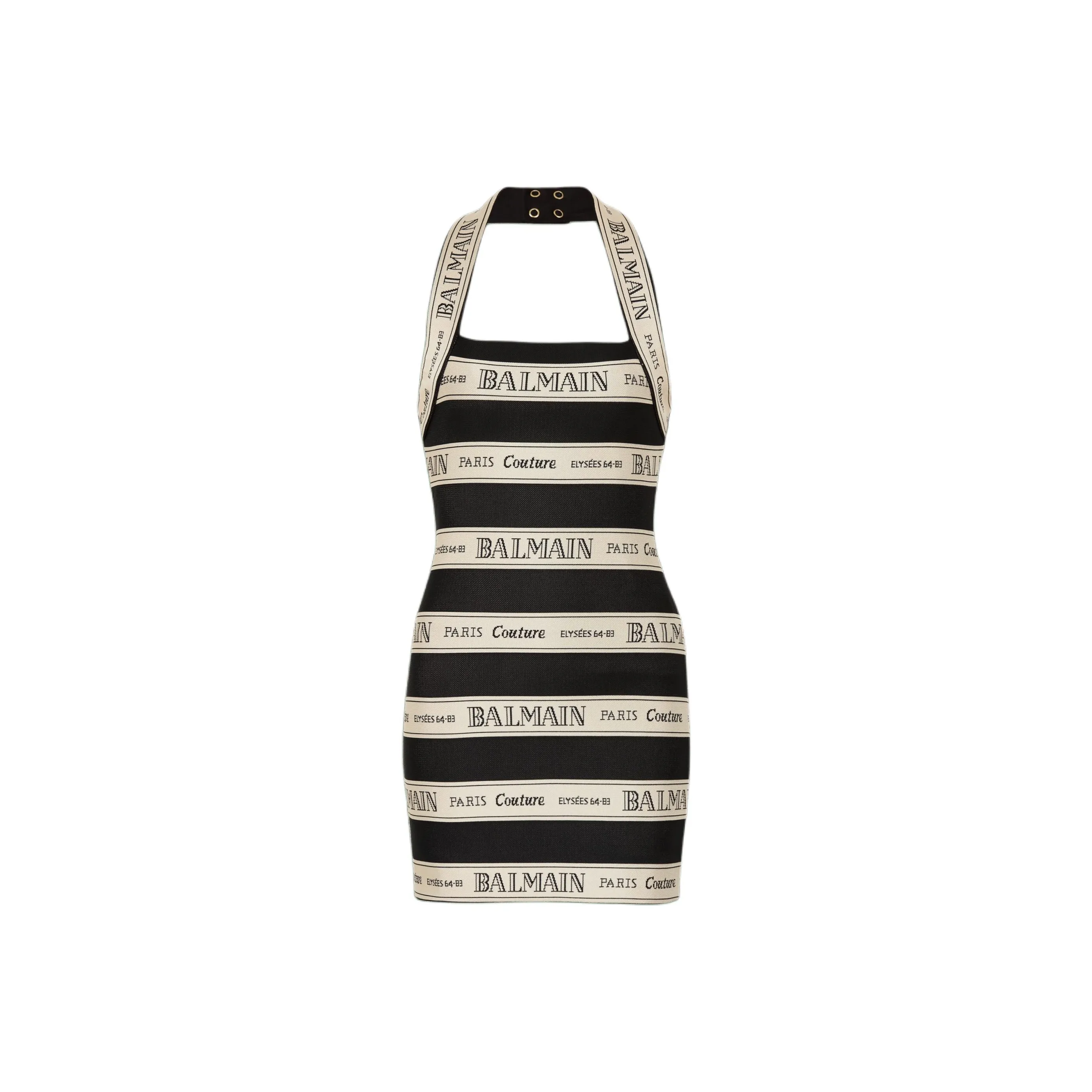 BALMAIN Ribbon Motif Jacquard Halterneck Dress
