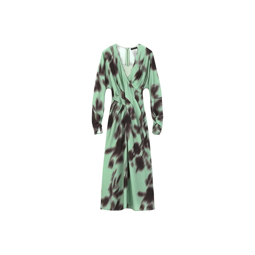 NINE WEST Длинное платье с длинными рукавами женское зеленое