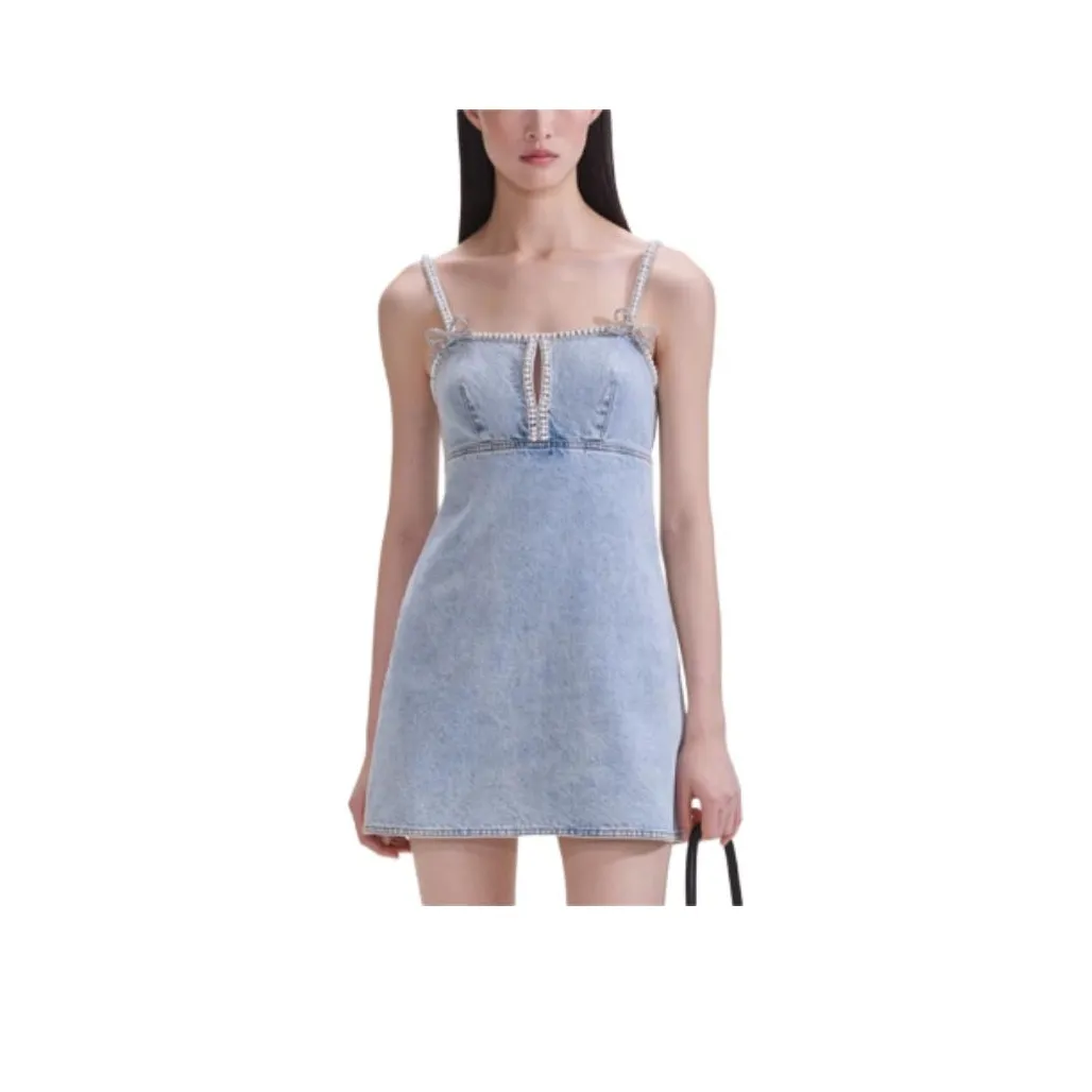Self Portrait Slip Dress Women's Light Denim Blue