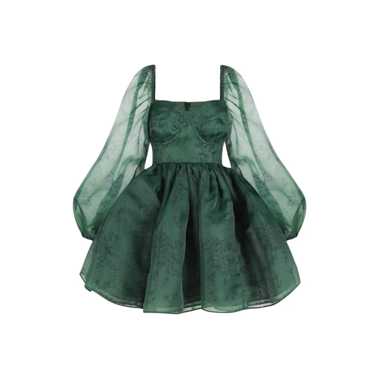 Selkie Коллекция Длинный рукав Платье Женское Зеленое с Синим Ландыш Принт