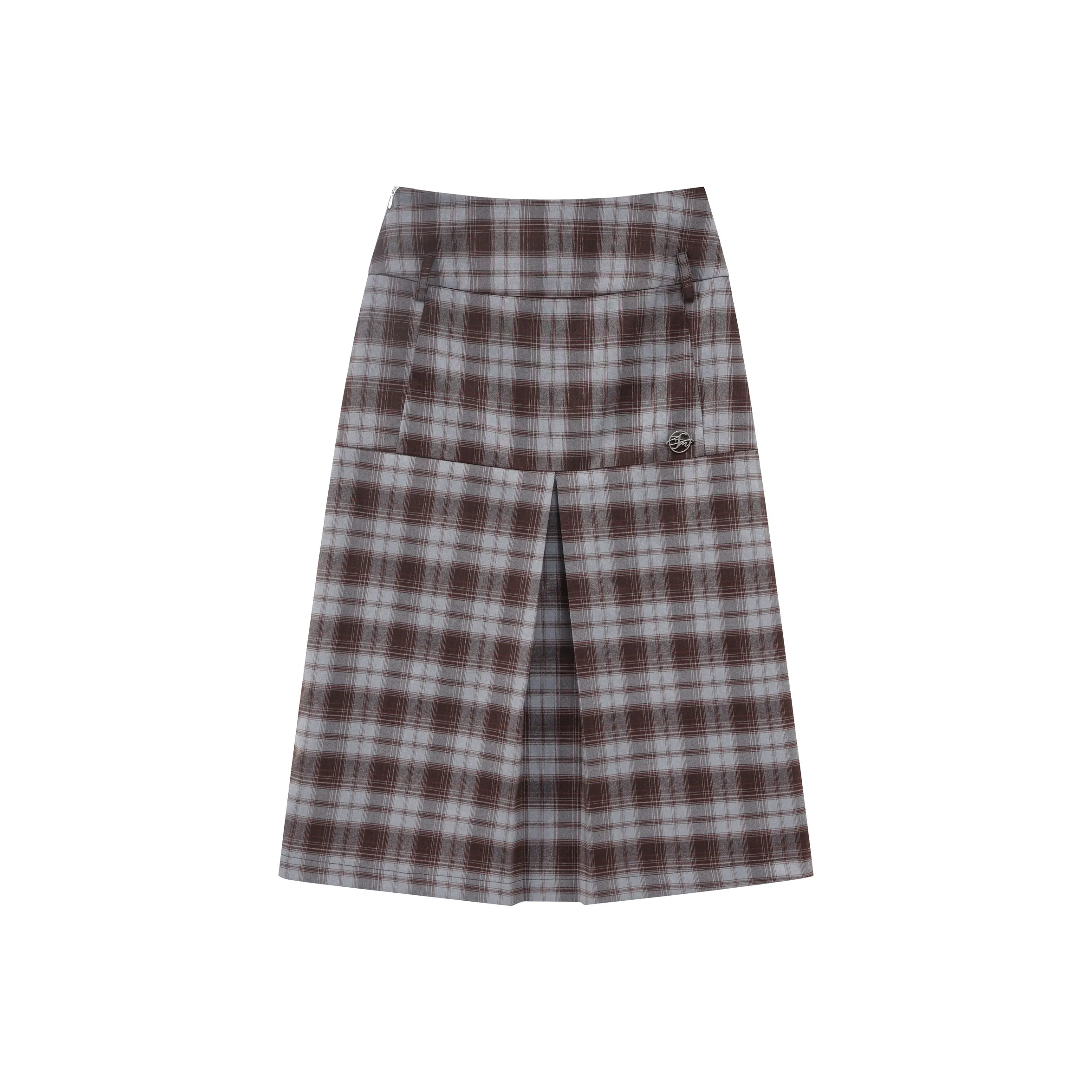 FPMZ Casual Long Skirts Women's Blue Brown Plaid Skirt