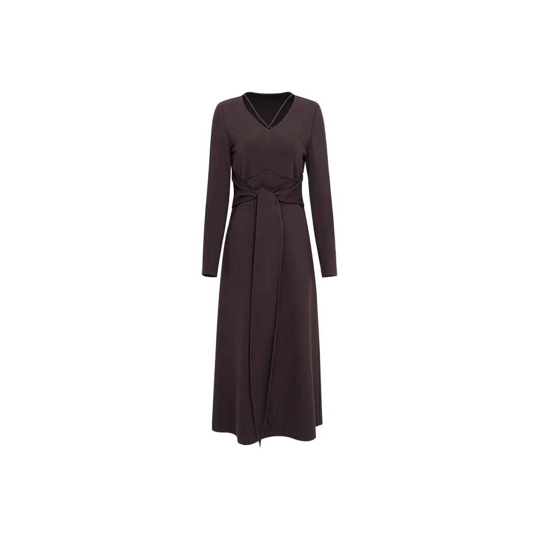 IDPAN Long Sleeved Dresses Women's Red Coffee