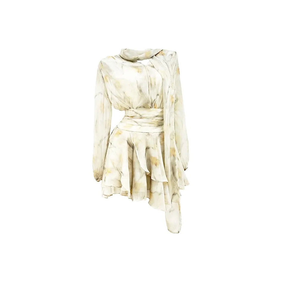 PAZZO Длинное платье с длинными рукавами женское светло-желтый цветочный