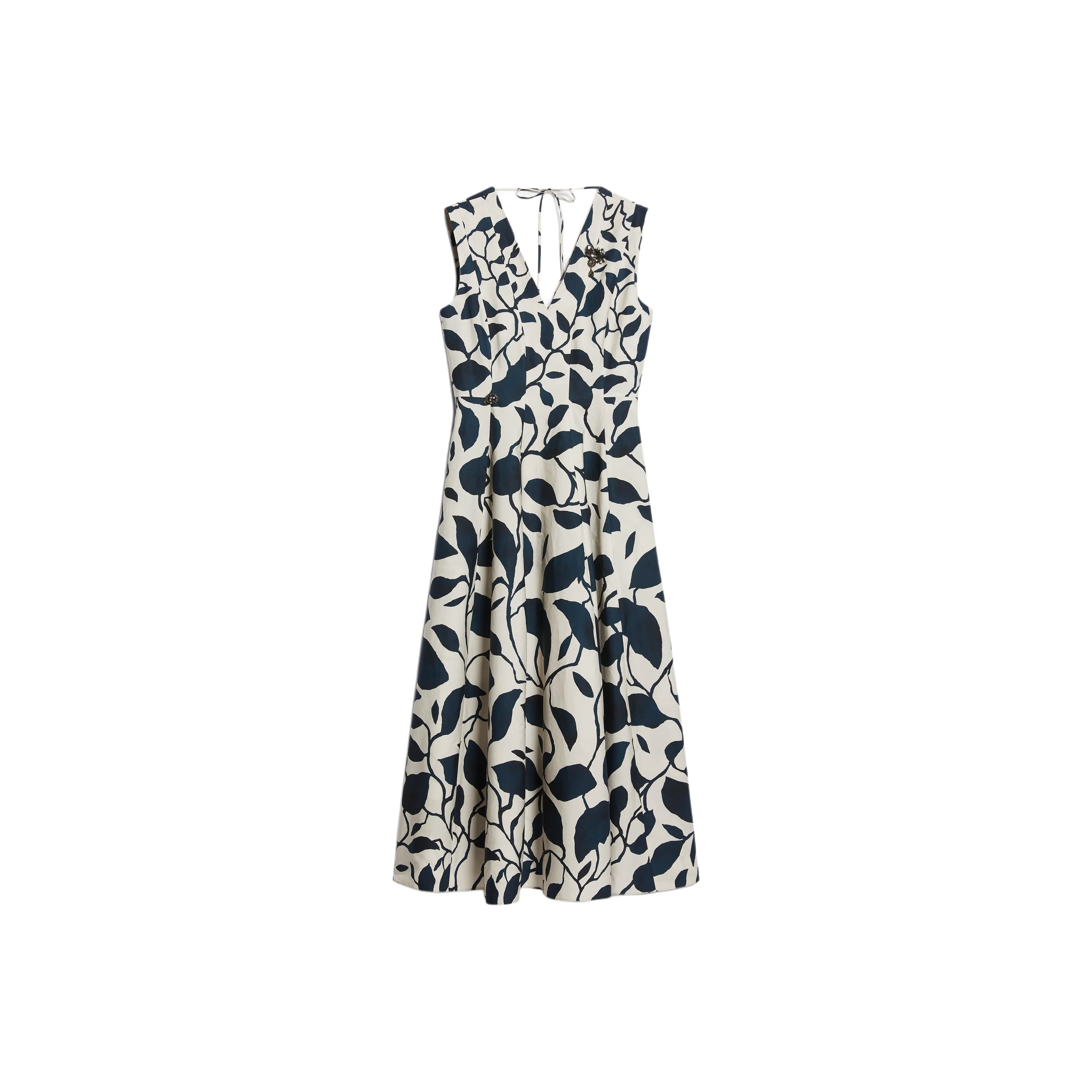 'S MAX MARA Leaf Printed Sleeveless Midi Dress