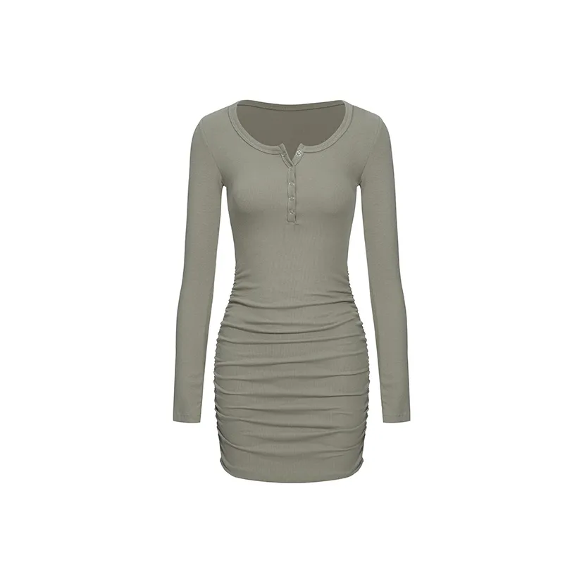 ABBY GODDESS Длинное платье с длинными рукавами женское хаки