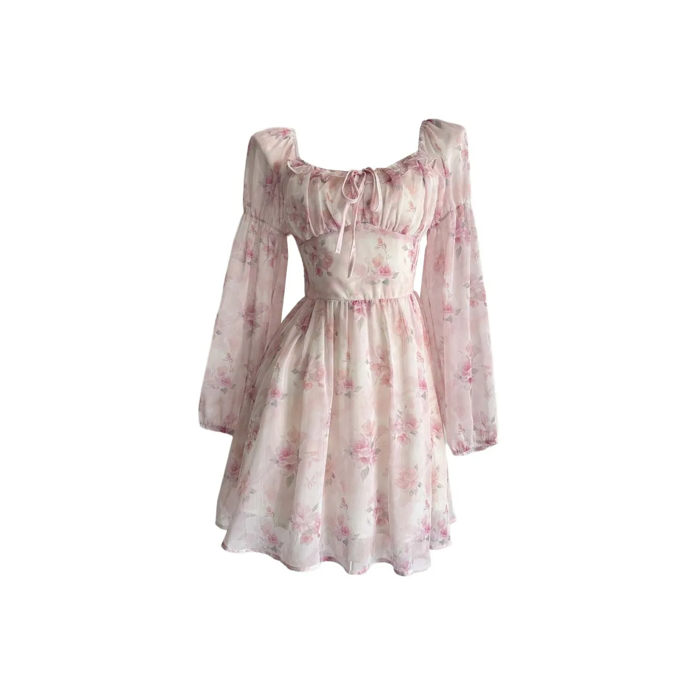 TURN UP Длинное платье с длинными рукавами женское персиково-розовое