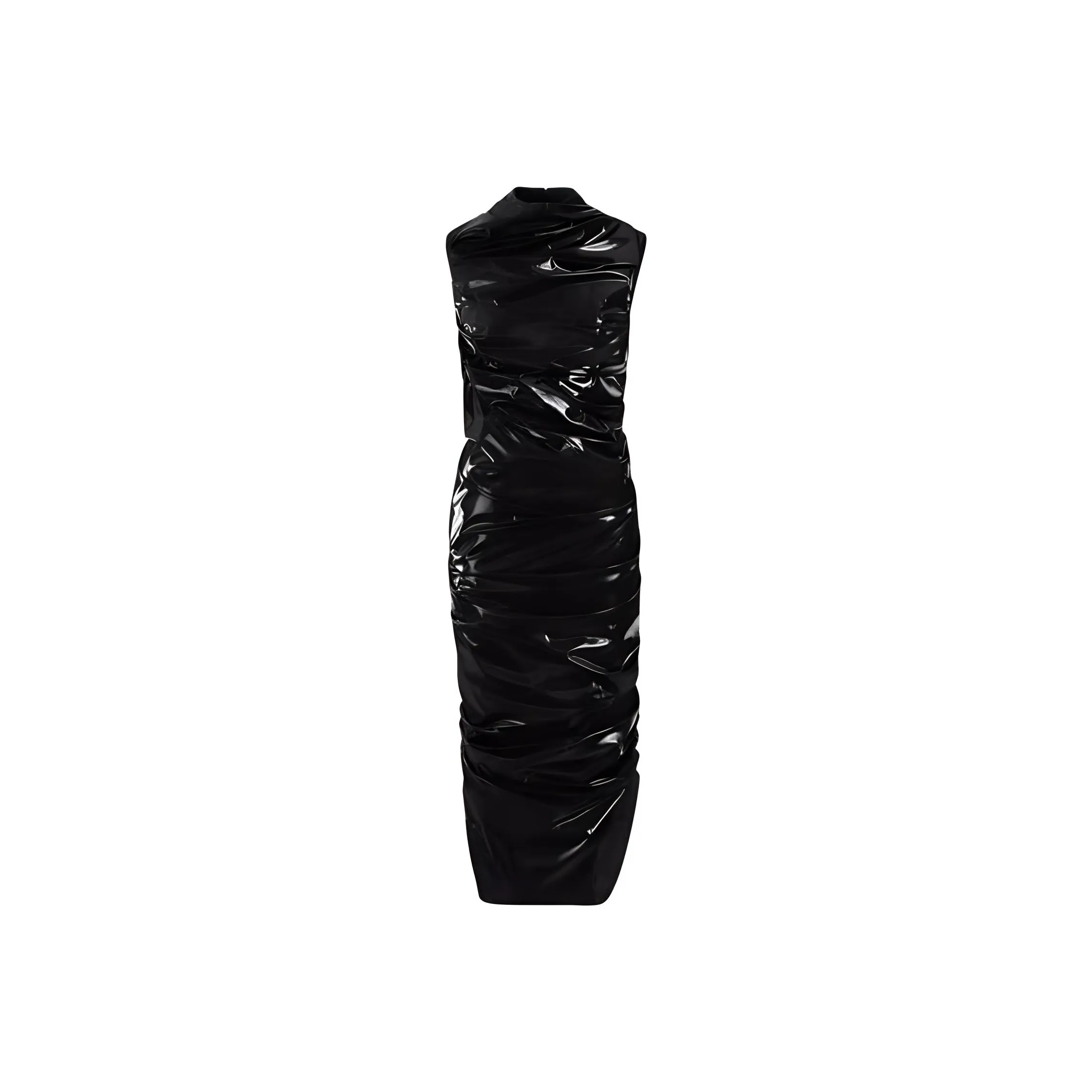Alexander McQueen Laminated Gathered Sleeveless Dress