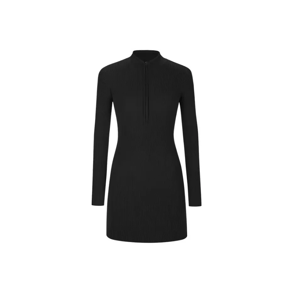 Lookinto Длинное платье с длинными рукавами женское черное