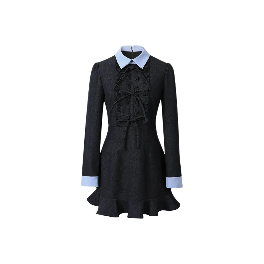 SYEEE WITH U Длинное платье с длинными рукавами женское темно-синий