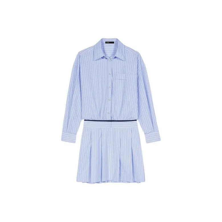 Maje Длинное платье с длинными рукавами женское синее