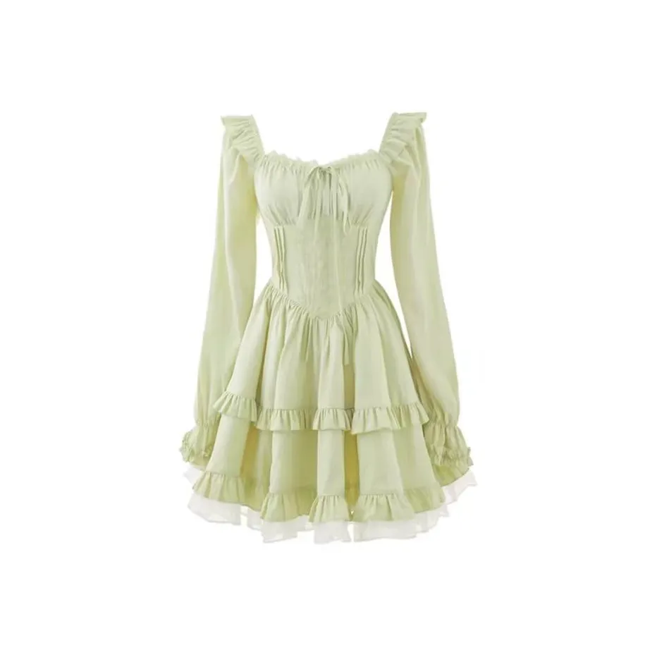 MO VOICE Длинное платье с длинными рукавами женское зеленое