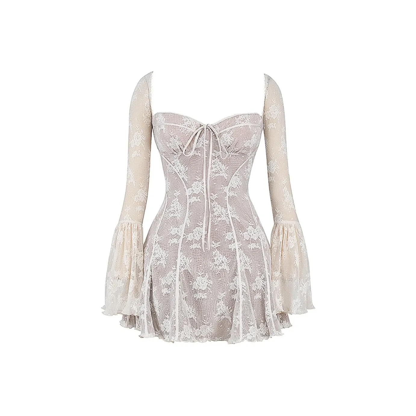 HOUSE OF CB Длинное платье с длинными рукавами женское винтажное кремовое