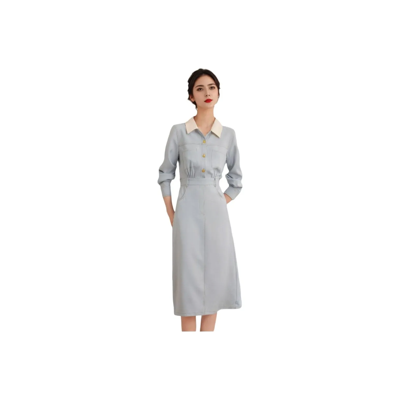 OZVO Long Sleeved Dresses Women's Light Blue
