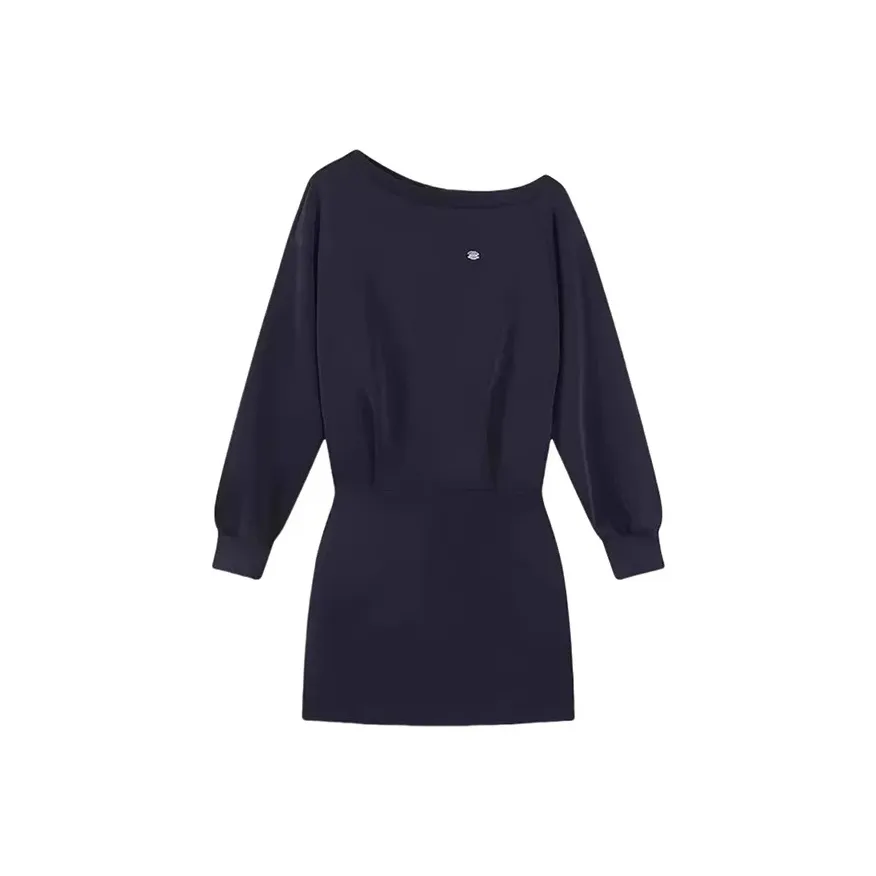 CDAYU Длинное платье с длинными рукавами женское темно-синий