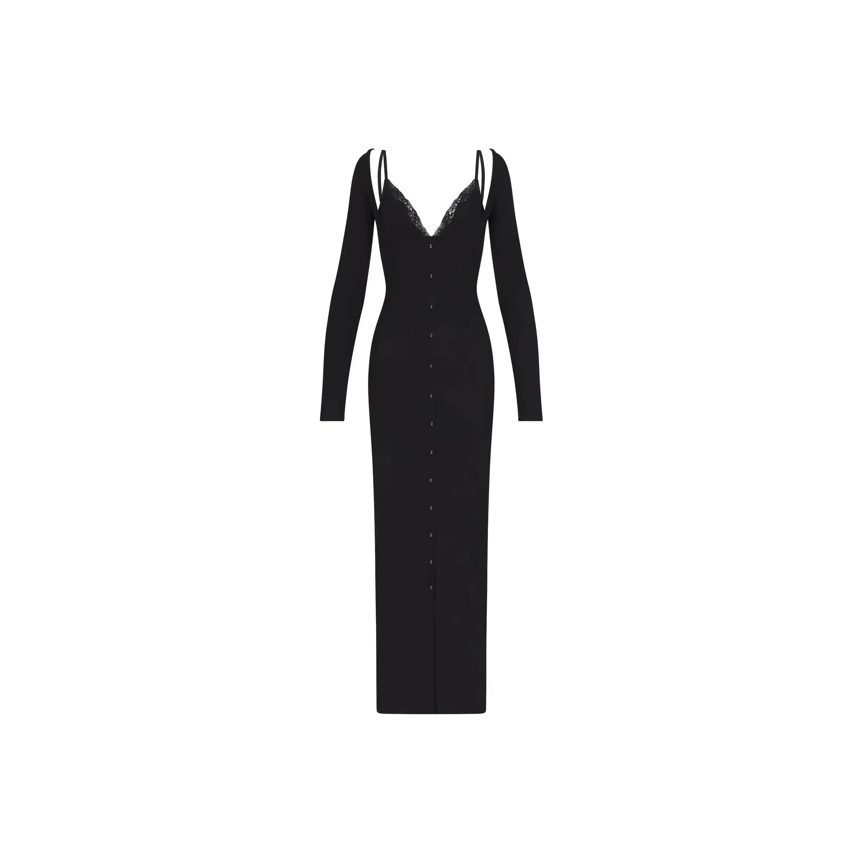 SKIMS SOFT LOUNGE LACE LONG SLEEVE DRESS WITH BRALETTE Long Sleeved Dress Women's ONYX/Onyx