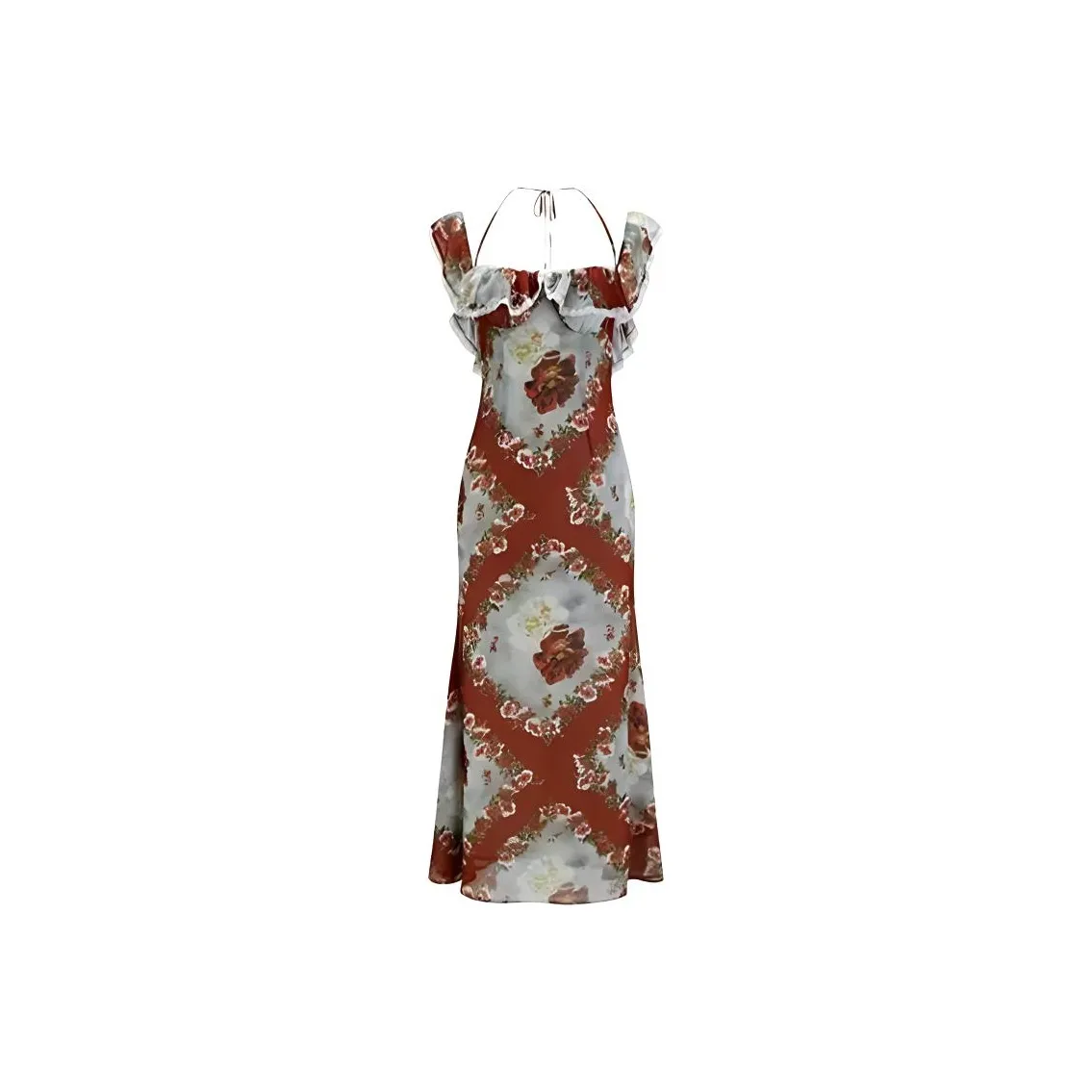 IQC Платье-комбинация Женское Красное с цветочным принтом и открытой спиной