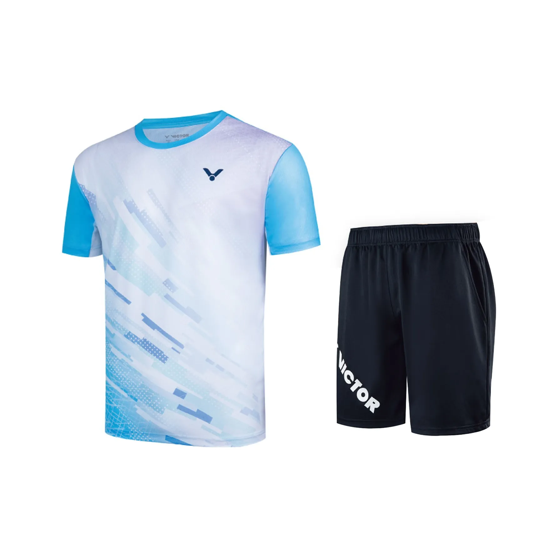 VICTOR Одежда Набор Небесно-голубой Топ + Черные Шорты Унисекс Бадминтонные Джерси