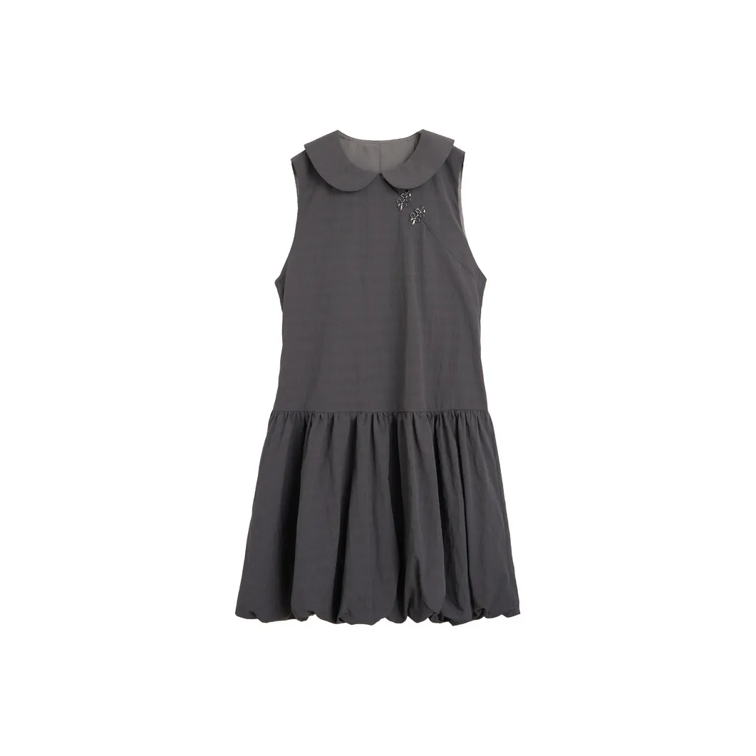 ZIHAN Серебряное Лунно-серое Женское Платье без рукавов