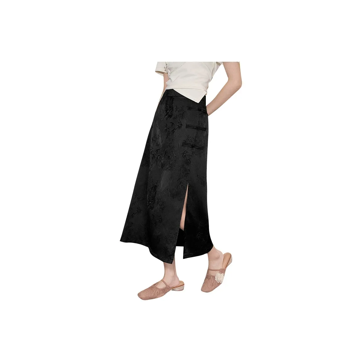 ELF SACK Casual Long Skirts Women's Chinese Fashion Trend Black
