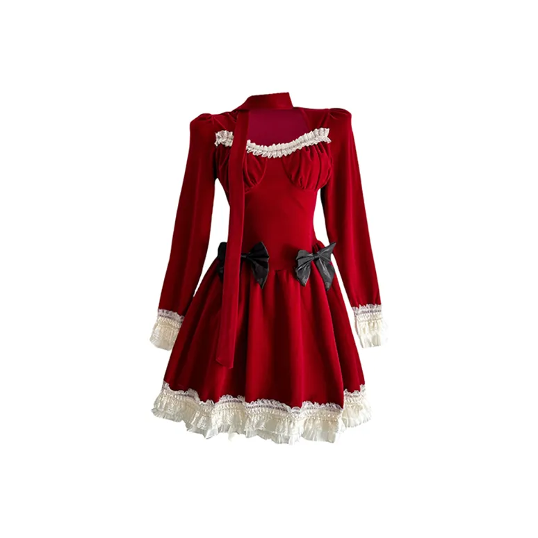 COVT Длинное платье с длинными рукавами женское красное