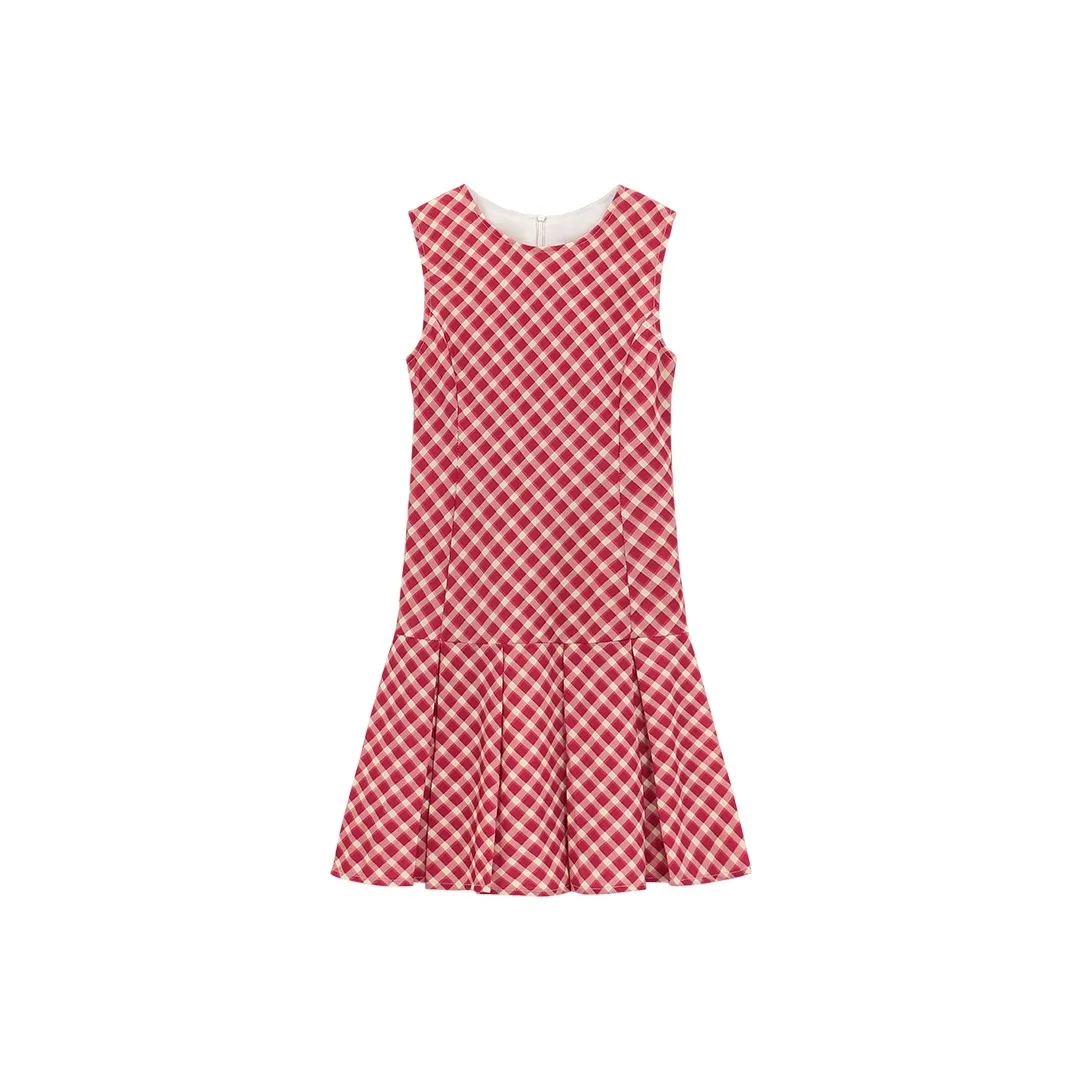 FOCOS STUDIO Без рукавов Платье Женское Красное Клетка