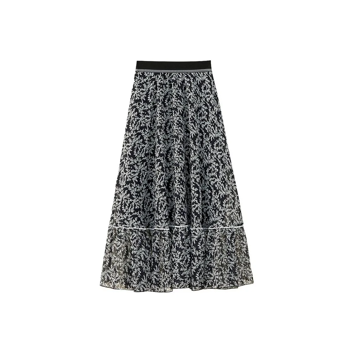TOUCH Casual Long Skirt Women's Black With White Floral