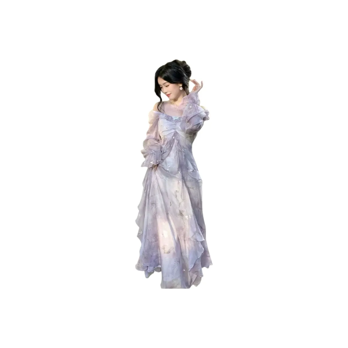 MIMOSA CHUR Длинное платье с длинными рукавами женское туманно-голубой цвет