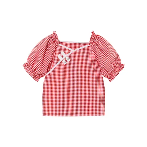 Mini Peace Красная клетка Kids T Рубашки