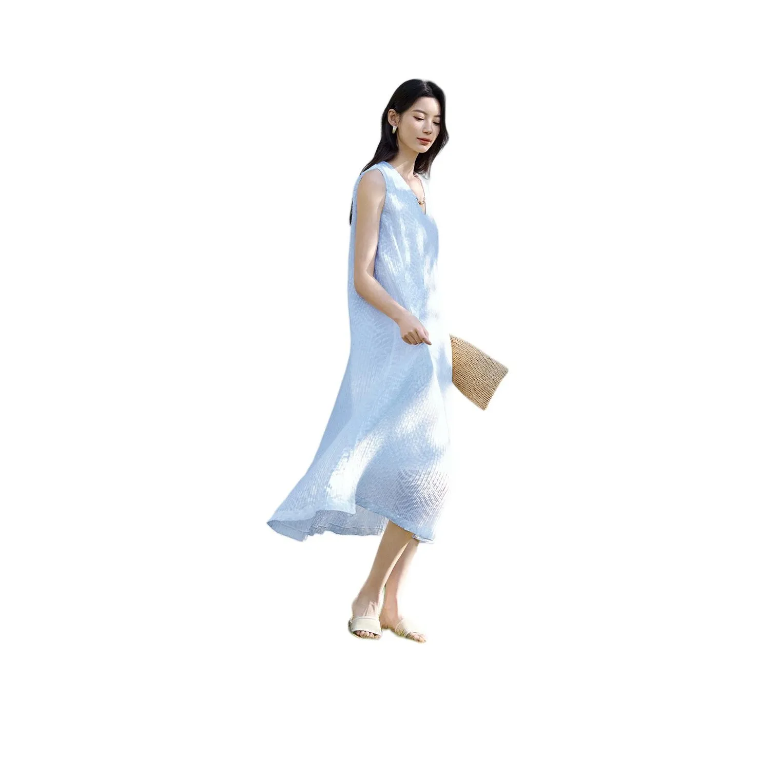 IHIMI Sleeveless Dress Women's Diamond Blue