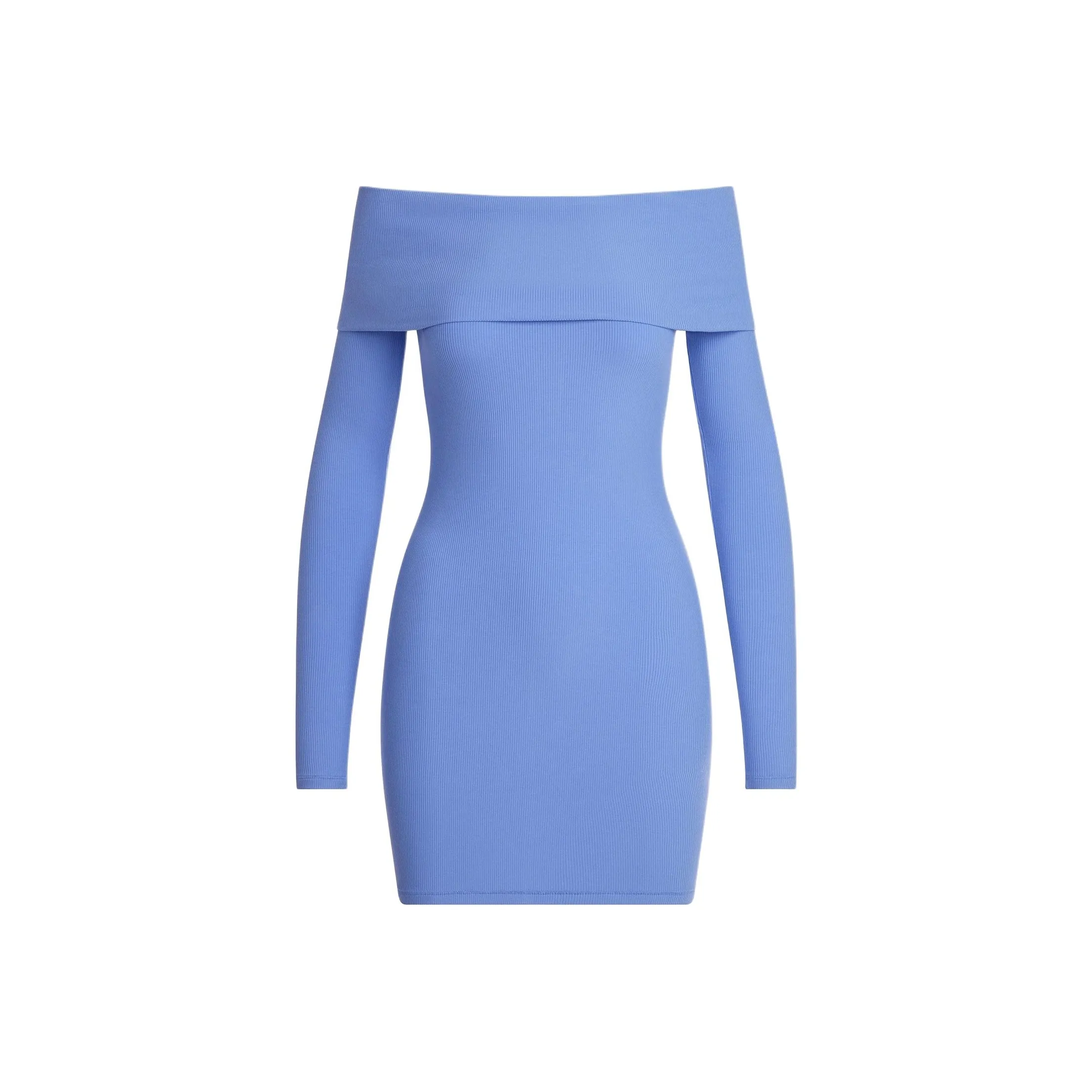 SKIMS SS25 SOFT LOUNGE OFF THE SHOULDER MINI DRESS Long Sleeved Dress Women's CIELO/Blue