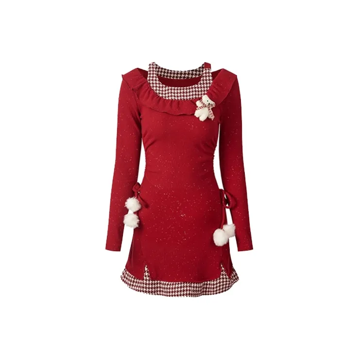 KYKW Длинное платье с длинными рукавами женское красное