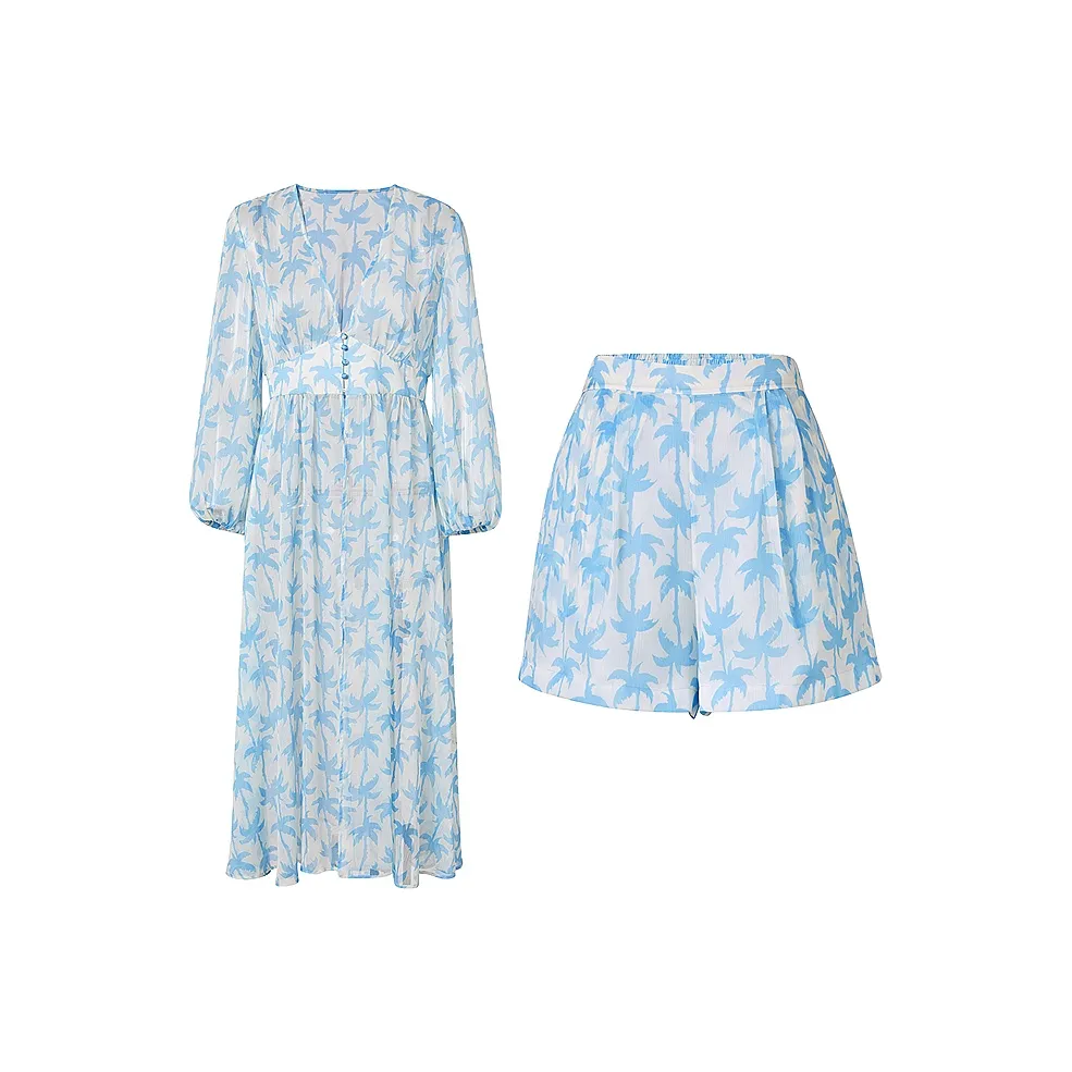 BADINA Skirt Set Women's Blue And White Floral
