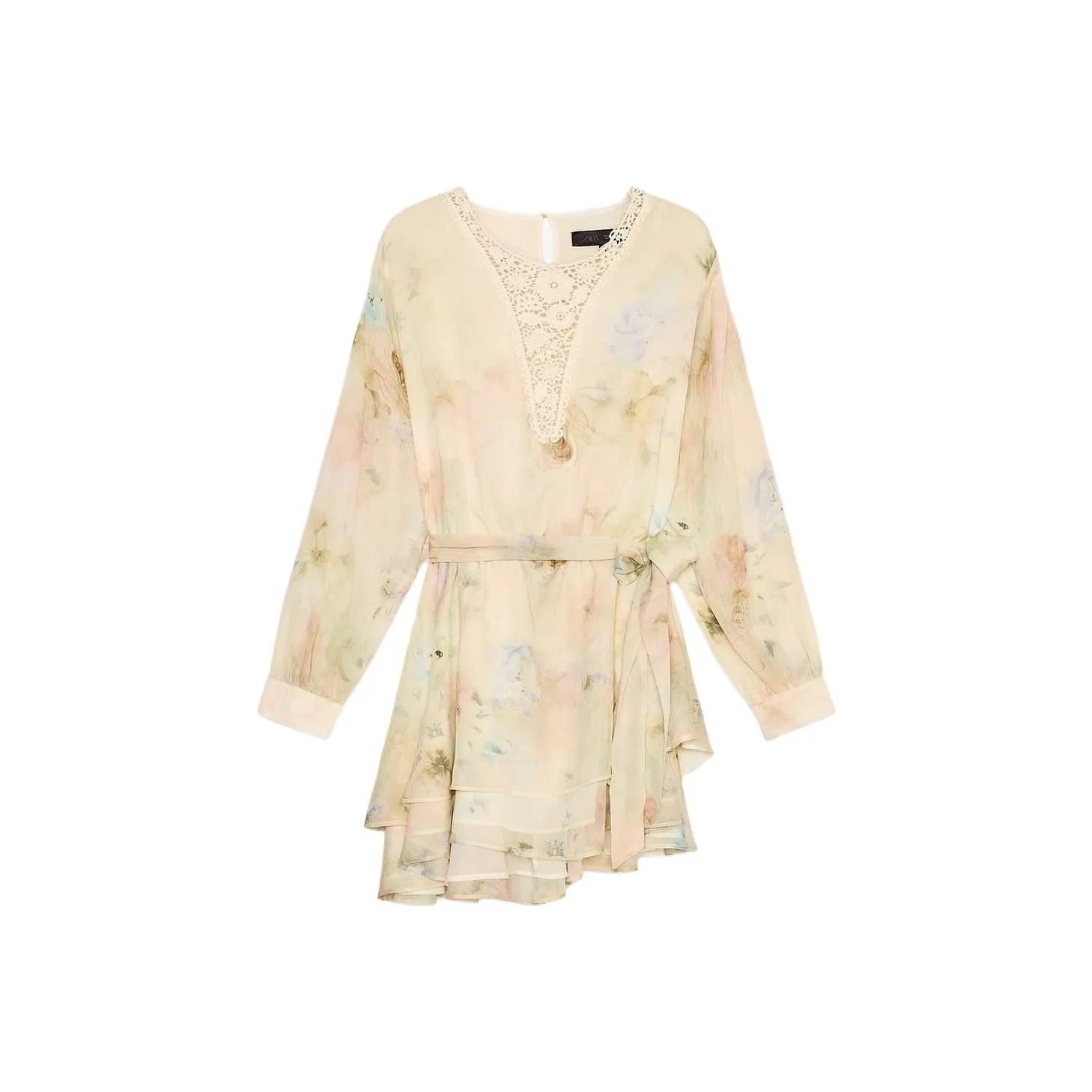 ZARA Длинное платье с длинными рукавами женское многоцветное