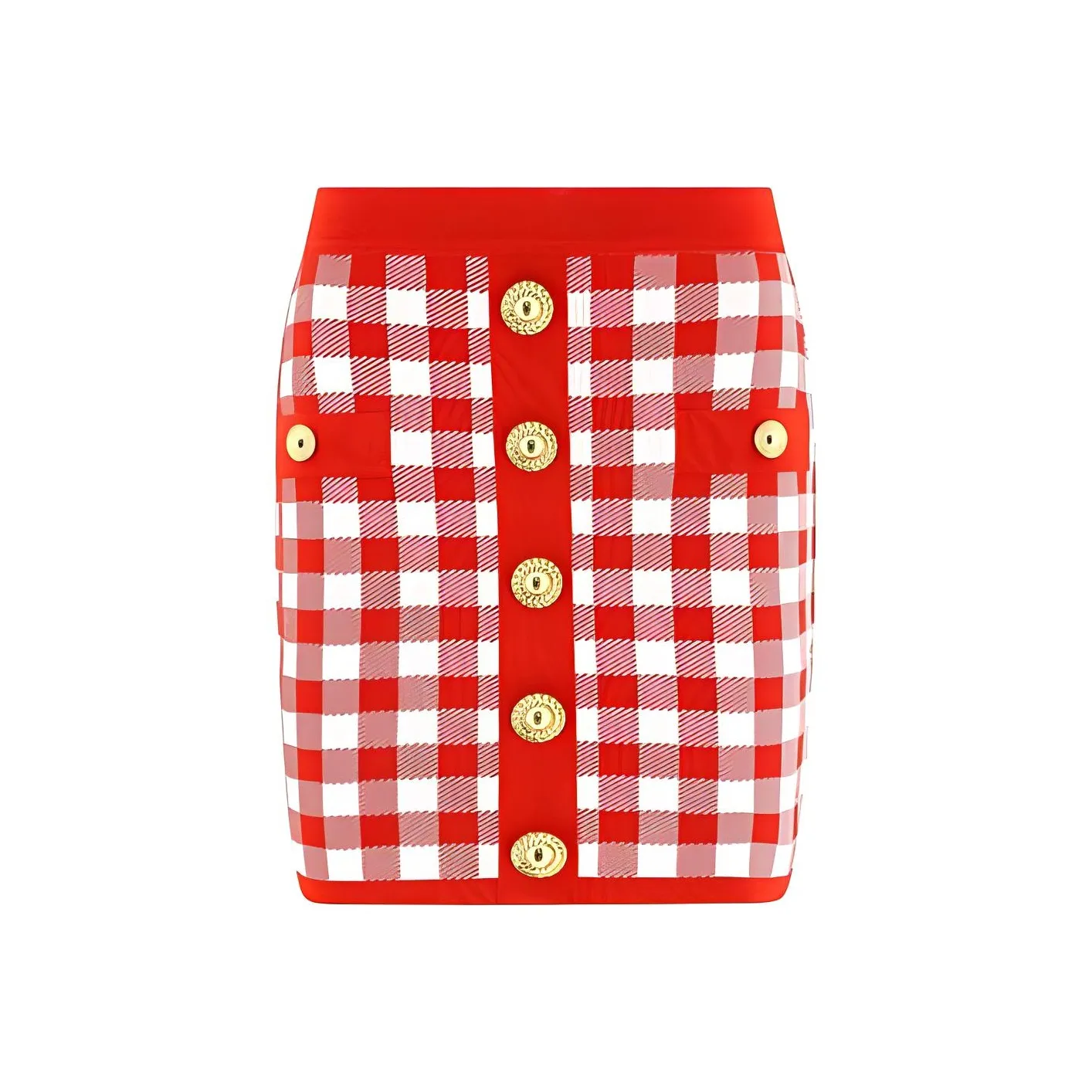 BALMAIN Gingham Check Patterned High Waisted Mini Skirt
