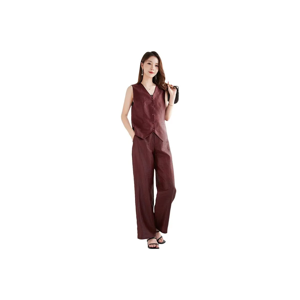 Yi Mengyuan Silk Casual Suit Women's Red
